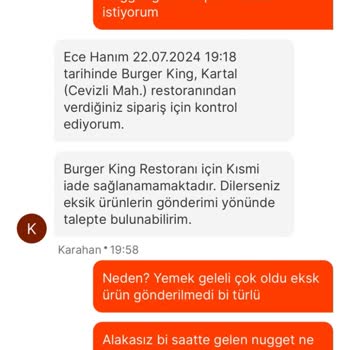 Burger King Ve Migros Yemek Eksik Ürün
