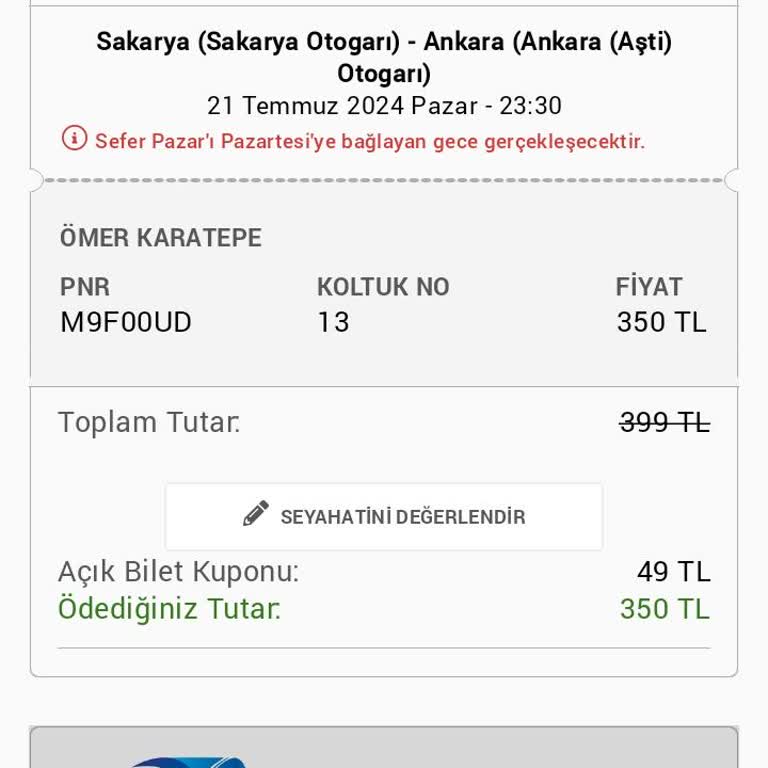 Obilet Sakarya-Ankara Seferi İçin Yaşanan Bilet Sorunu