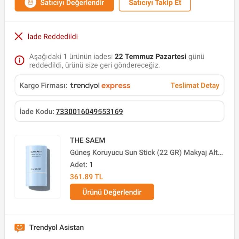 Trendyol The Saem Güneş Kremi Koruma Bandı Yok Ve İade Kabul Edilmiyor.