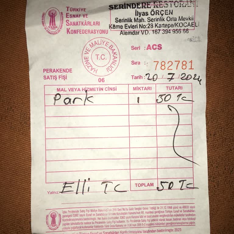 Başiskele Belediyesi Serindere Kanyonu Otopark Ücreti.