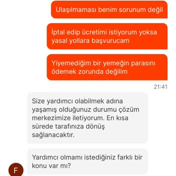 Migros Yemek KFC Siparişinin Gelmemesi Ve İptal Edilmemesi