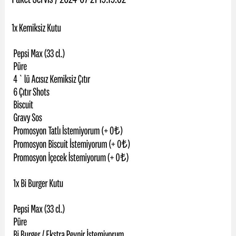 KFC Ödemesi Yapılan Siparişi Teslim Etmedi