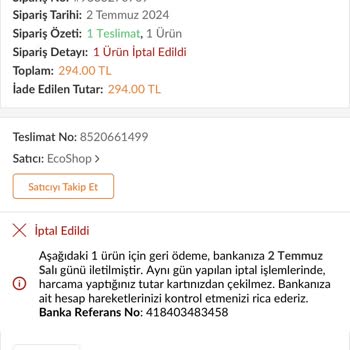 Trendyol İptal Edilen Sipariş