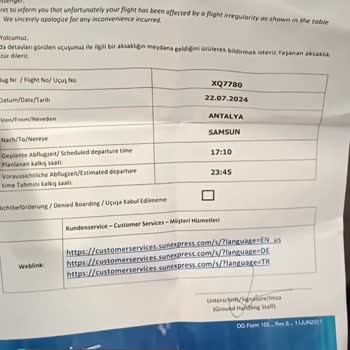Sunexpress Hava Yolları Gecikme, Mağduriyet Giderme!