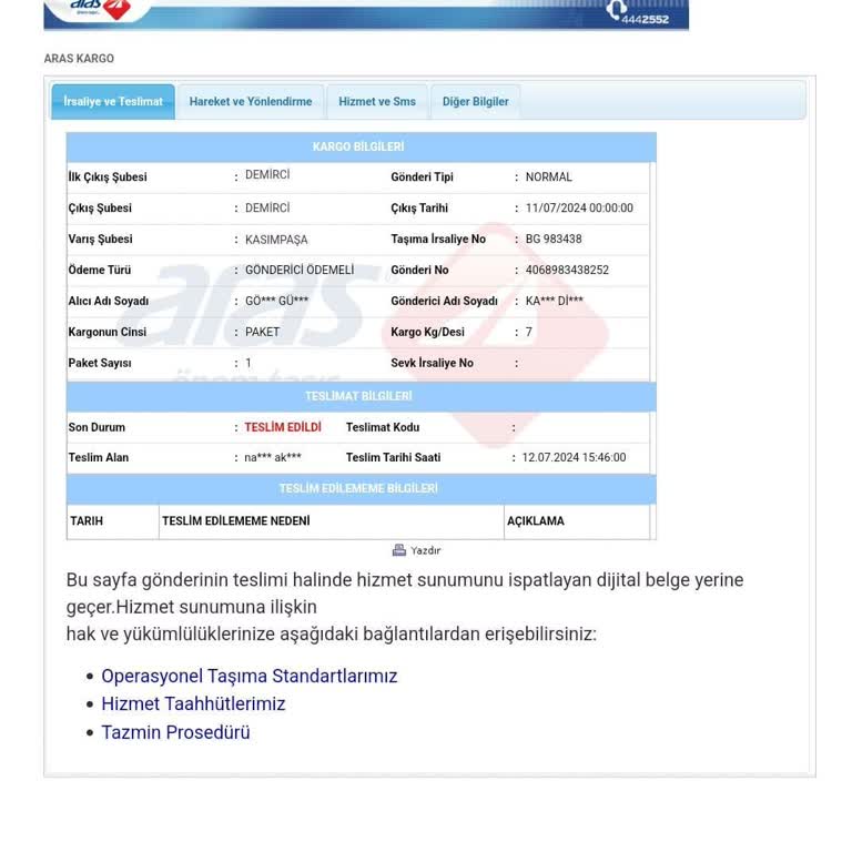 Aras Kargo Kargom Yanlış Kişiye Teslim Edilmiş