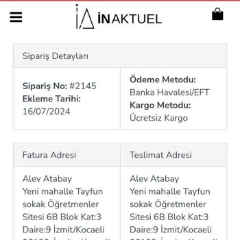 İnaktuel.com Sitesinden Yaptığım Dolce Vita Marka Klima Siparişi