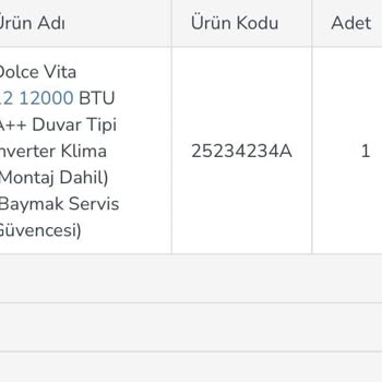 İnaktuel.com Sitesinden Yaptığım Dolce Vita Marka Klima Siparişi
