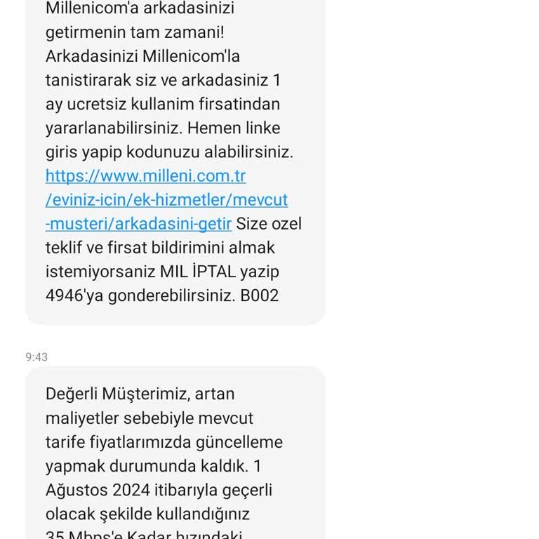 Millenicom Usulsüz Fiyat Artışı Ve Kötü Hizmet