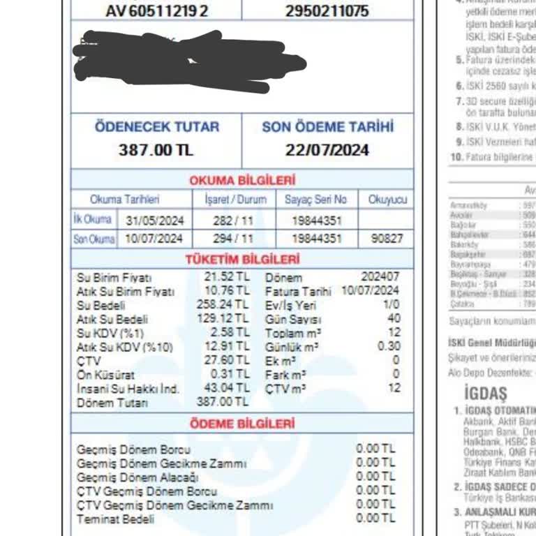 İSKİ Su Faturamın 40 Günlük Okunması