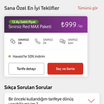 Vodafone Yüksek Tarife Ücreti