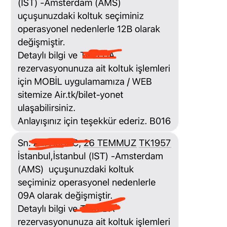 Türk Hava Yolları (THY) Bilgi Verilmeden Koltuk Değişikliği