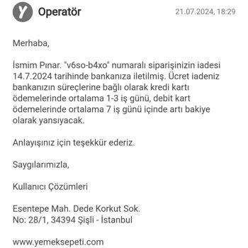 Yemek Sepeti Para İadesi Yapmıyorlar