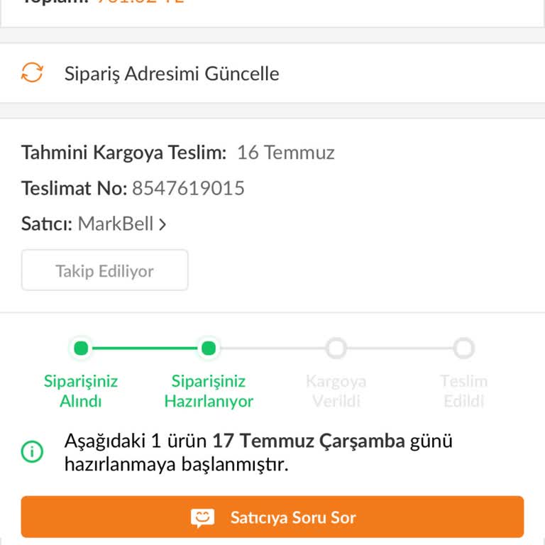 Trendyol Ve Markbell Satıcı Firması 10 Gündür Siparişimi Göndermiyor