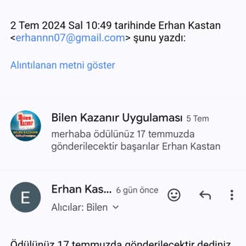 Bilen Kazanır Uygulamasının Ödül Haklarını Göndermemesi