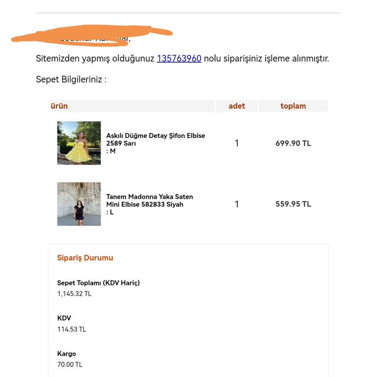 Sindi Moda Siparişimi Yollamadı Para İadesi İstiyorum Cevap Yok