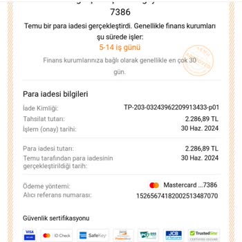 Temu Para İadesi Yapılmadı