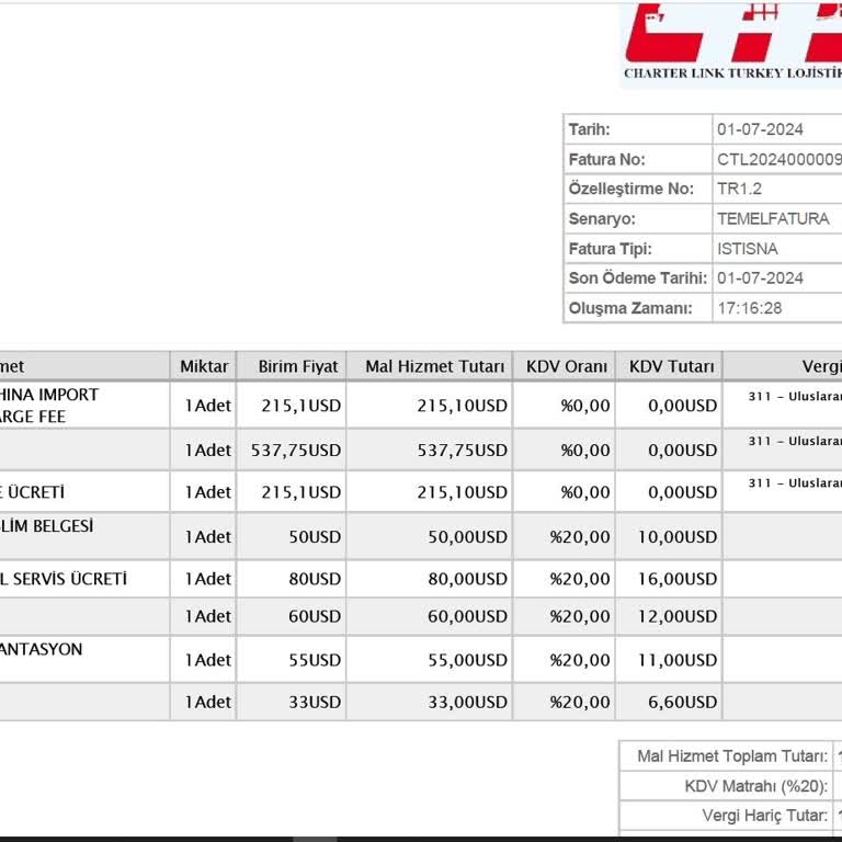 Charter Link Turkey Lojistik Charter Link Taşımacılık Fazla Ücret Talepleri