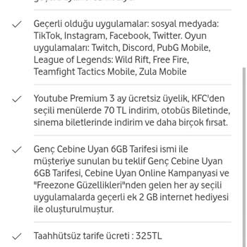 Vodafone Sınırsız WhatsApp'dan Tarife