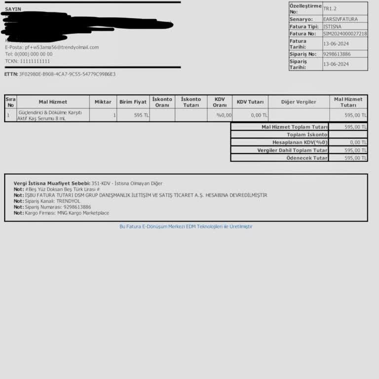 Trendyol Misbahçe Satıcısı % 0'lik KDV'li Fatura Kesiyor