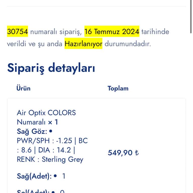 "lens Sepeti" Adlı Firmanın Sorunlu Lens Gönderip Mağduriyet Yaratması