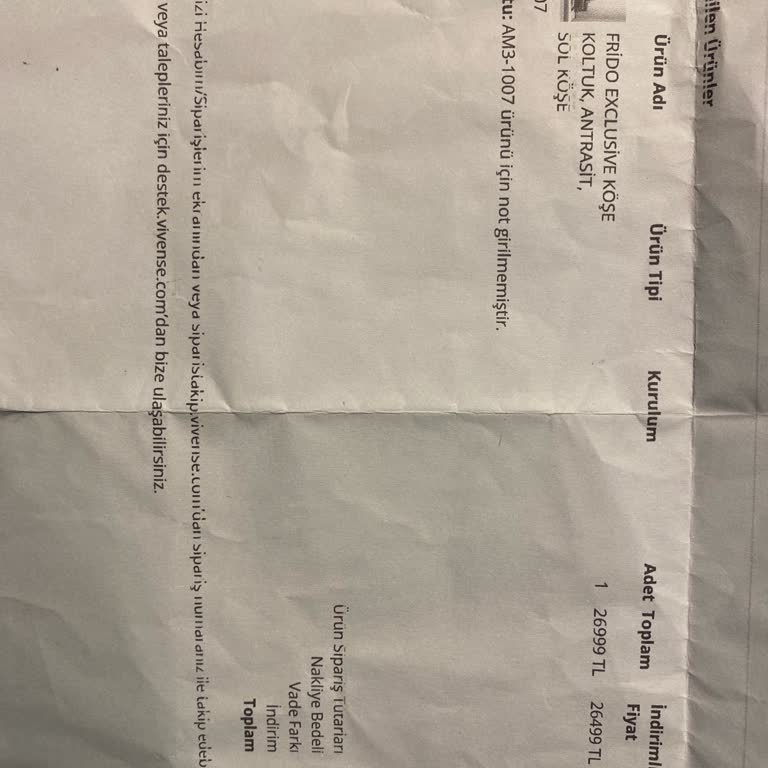 Vivense Ürün Teslimi Yapamadı.