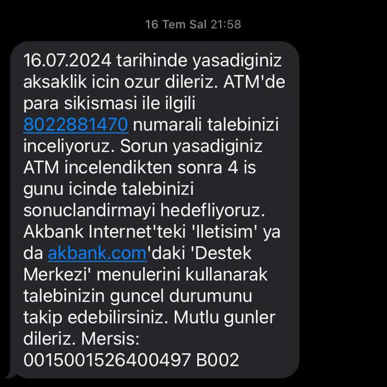 Akbank ATM Para Yatırma Sorunu Ve Müşteri Hizmetleri Geri Dönüş Eksikliği