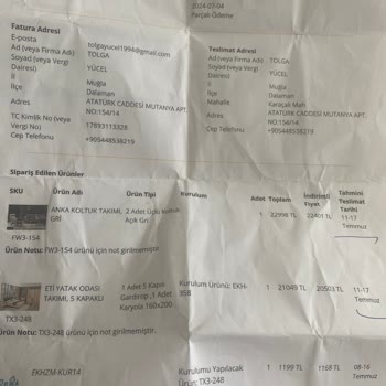 Vivense Teslimat Edilmeyen Ürünler