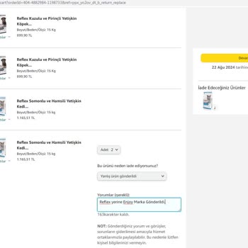 Amazon Yanlış Ürün Gönderip İade Veya Değişim Yapmıyor.