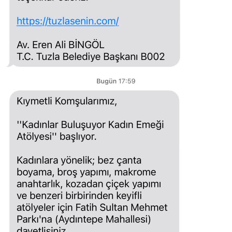 Tuzla Belediyesi Sürekli Gönderilen Mesajlar