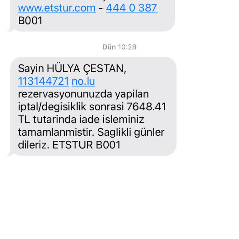 ETS Tur Gerçekleşmeyen Para İadesi