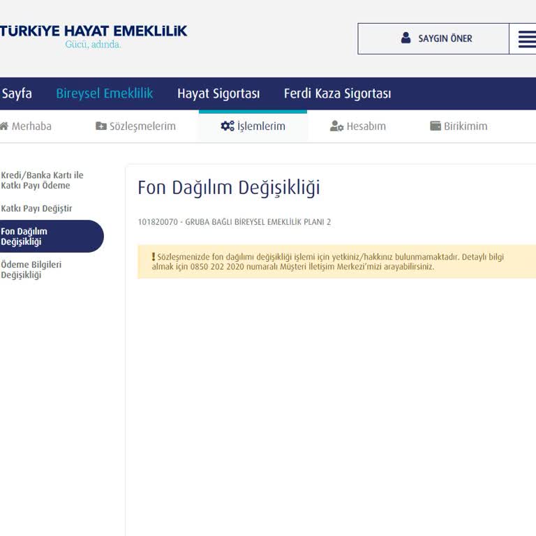 Türkiye Hayat Emeklilik Bireysel Emeklilik Fon Değişimi Yapmıyor