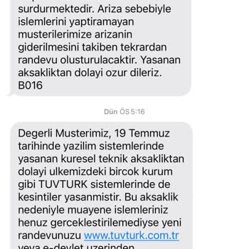 TÜVTÜRK Tüvtürk Randevu Mağduriyeti