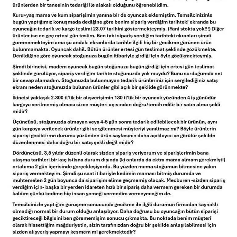 Petlebi Sipariş Gecikmesi Ve Anlamsız Gerekçe