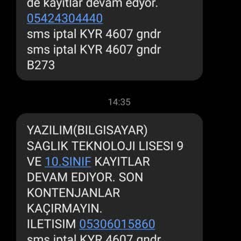 Kayra Teknik Okulları Okuldan İstenmeyen SMS Şikayeti