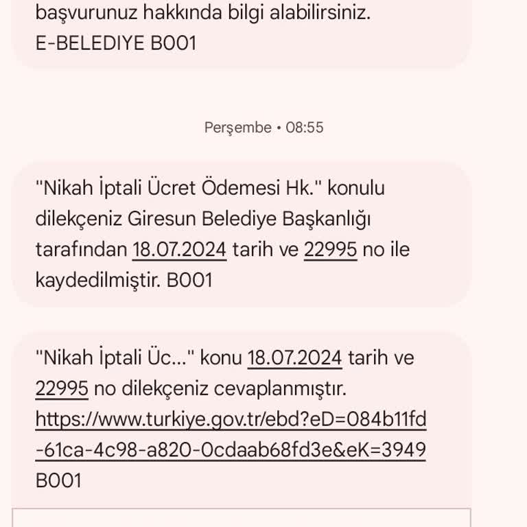 Giresun Belediyesi Nikah Ücretinin İadesi