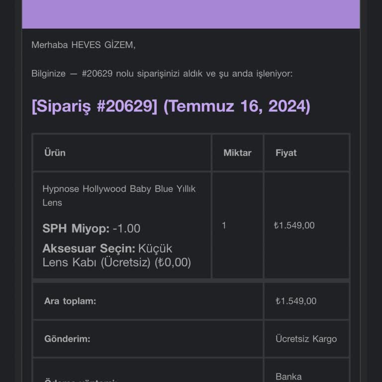 Renklilensmarket.com Renklilensmarket Sipariş No:20629