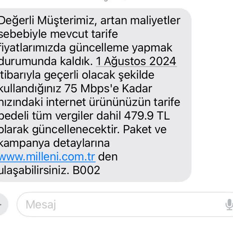 Millenicom Kafasına Göre Ücret Tarife Değişikliği