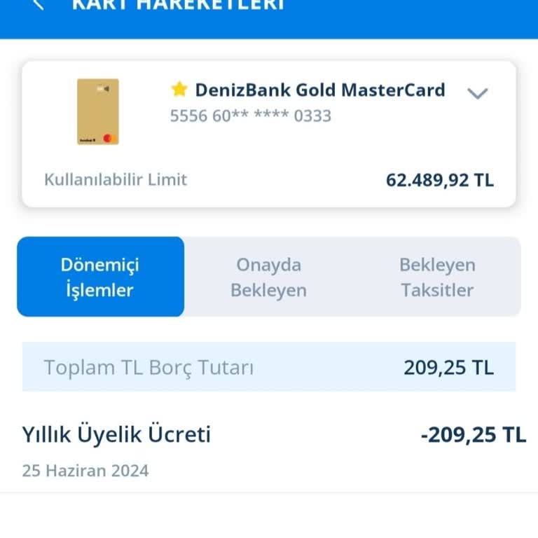 Denizbank Yıllık Üyelik Ücreti İade Talebi