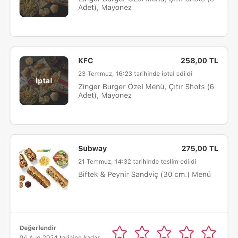 KFC Siparişi İptal Ediyor