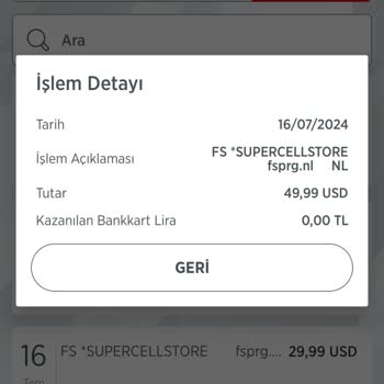Supercell Ziraat Kredi Kartımdan Bilgim Dışında Yapılan Harcamalar