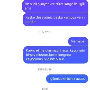 Sürat Kargo Üslupsuz Satıcı Ve Gelmeyen Kargo