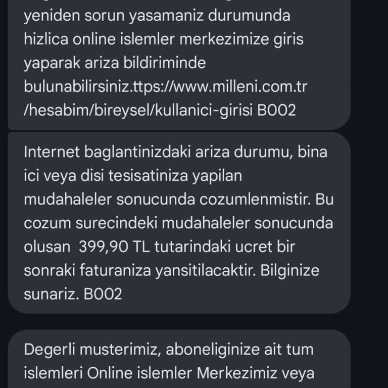 Millenicom Saçmalamaya Başladı. Ekstra Ücretler Ekliyor Faturaya.