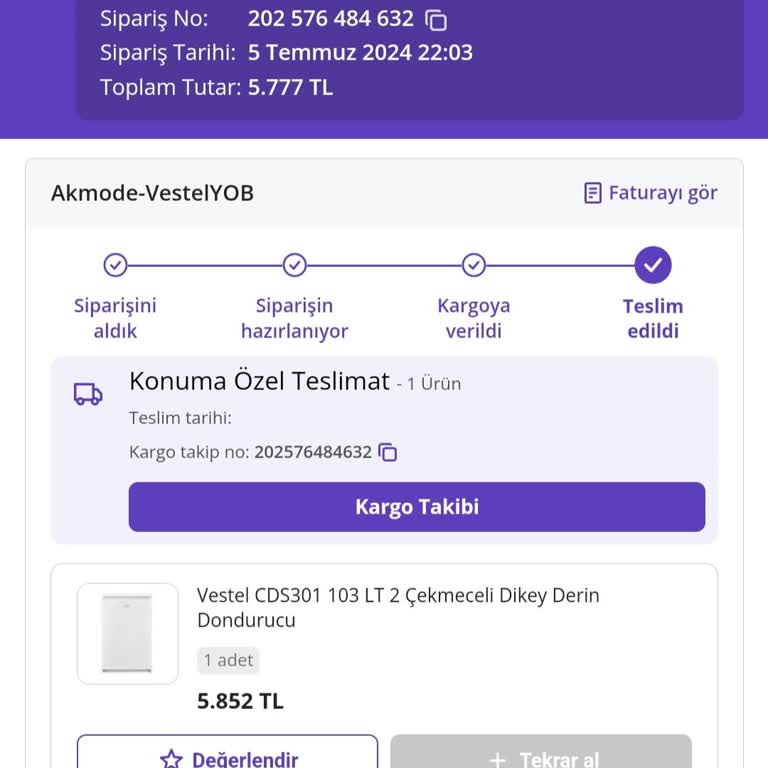 Akmode-Vestel Yob Ürünüm Gelmiyor ( Dikey Derin Dondurucu)