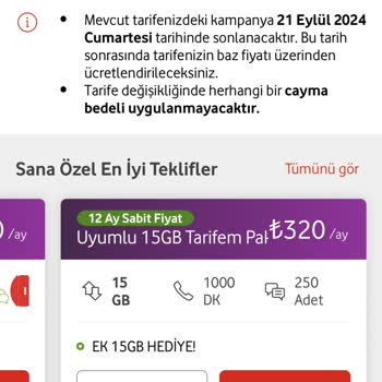 Vodafone Tarife Özelliği/Fahiş Fiyatlar