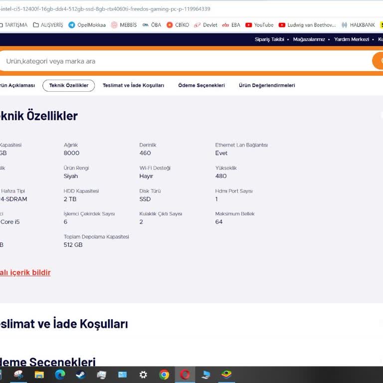 Teknosa Bilgisayarın Ürün Özelliklerinde 2 TB HDD Olduğu Yazıyor Ama Yok
