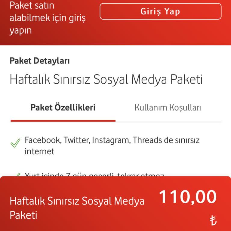 Vodafone Sınırsız Paketi Tanımlamıyor