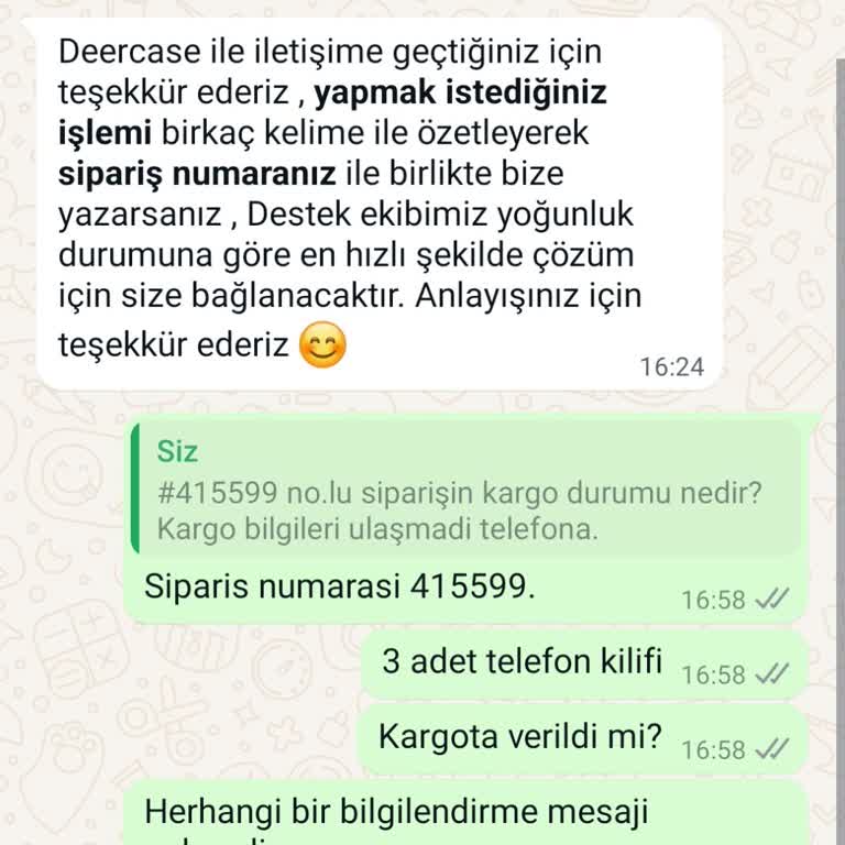 Deercase Firması S Siparişin Durumu Meçhul