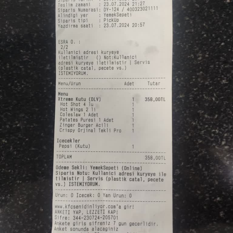 KFC Komple Yanlış Ve Ürün Eksikliği İle Dolu Bir Sipariş.