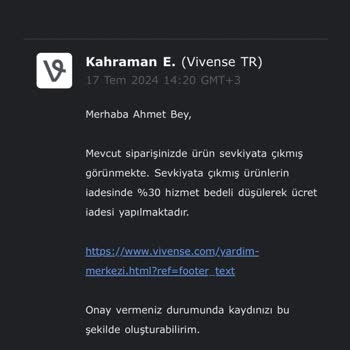Vivense Teslim Edilmeyen Ürün