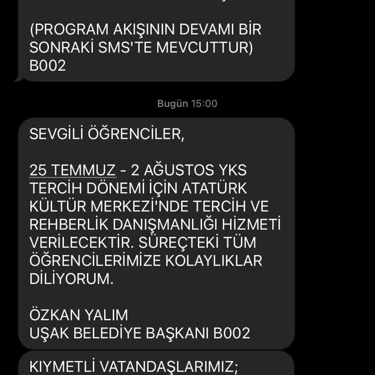 Uşak Belediyesi Alakam Olmayan Belediyeden Mesaj Gelmesini İstemiyorum
